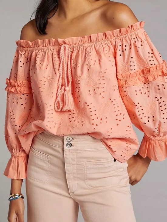 Anthropologie Tops - Seen Worn Kept Anthropologie Flora Jane Eyelet Lace Blouse Peach Sz 6 boho comfy